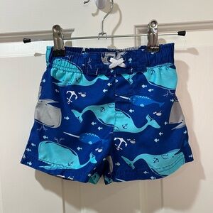 Blue Whale Print Kids Swim Trunks
